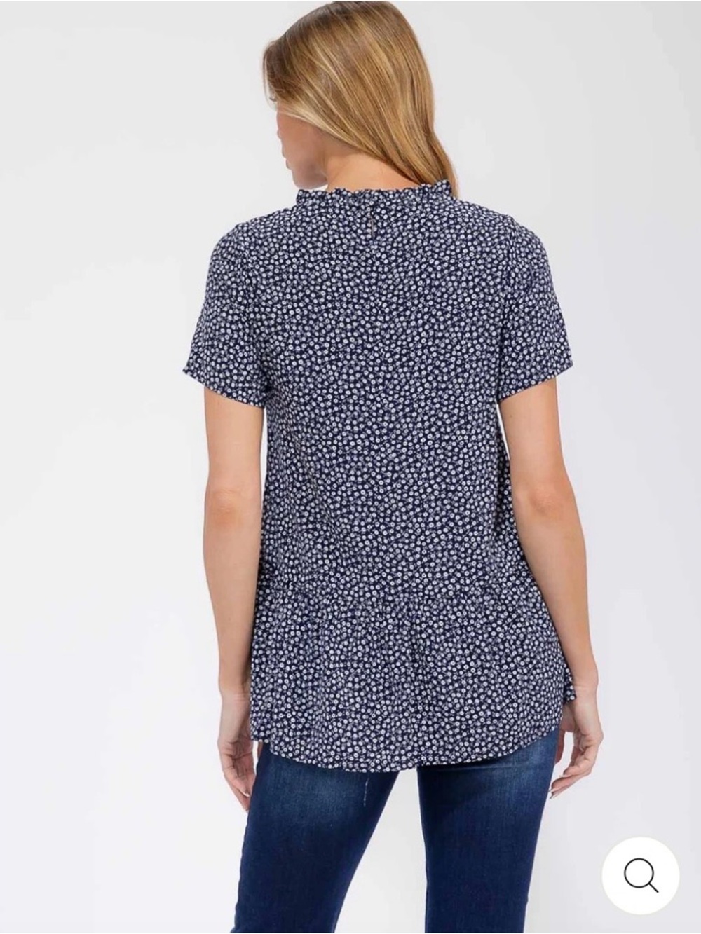 Womens Navy Floral Short-Sleeve Peplum Top